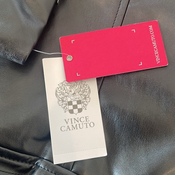 NWT Vince Camuto Faux Leather M Zip Moto Jacket Black Silver Snaps Pockets - Picture 8 of 9